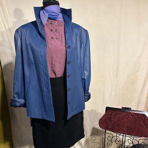 Lafayette 148 Blue Leather Jacket